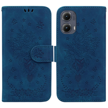 For Motorola Edge 2024 Butterfly Rose Embossed Leather Phone Case(Blue) by buy2fix