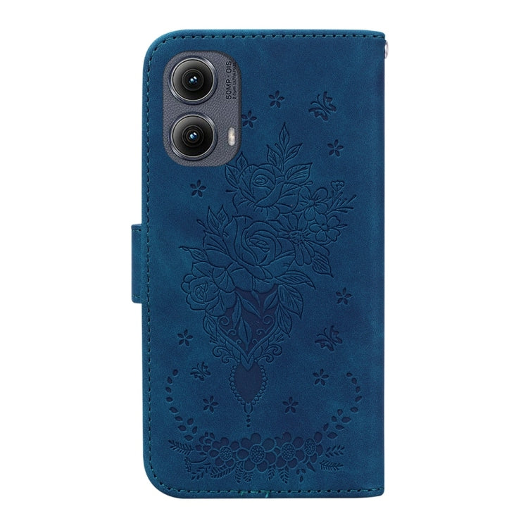 For Motorola Edge 2024 Butterfly Rose Embossed Leather Phone Case(Blue) by buy2fix