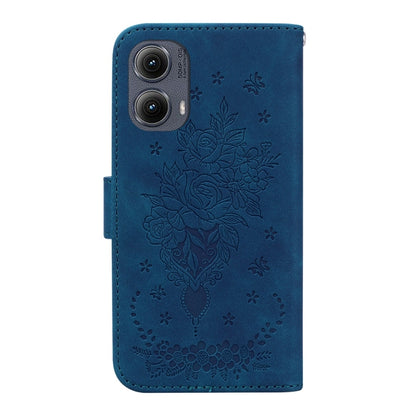 For Motorola Edge 2024 Butterfly Rose Embossed Leather Phone Case(Blue) by buy2fix