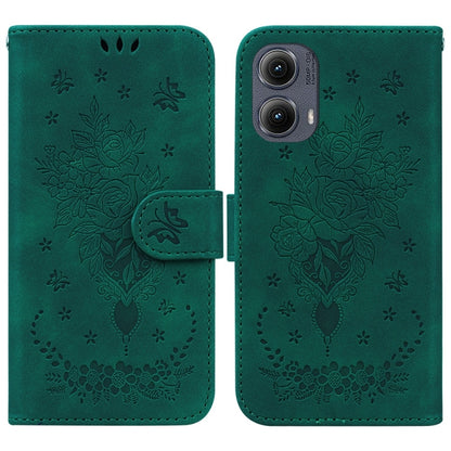 For Motorola Edge 2024 Butterfly Rose Embossed Leather Phone Case(Green) by buy2fix