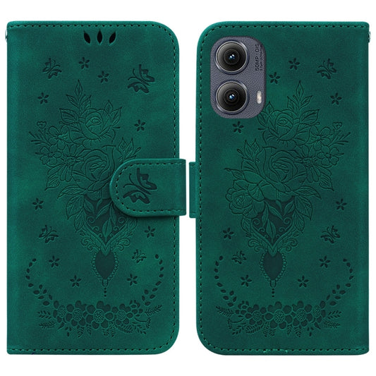 For Motorola Edge 2024 Butterfly Rose Embossed Leather Phone Case(Green) by buy2fix