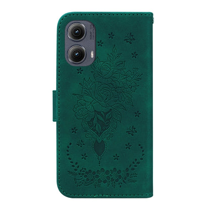 For Motorola Edge 2024 Butterfly Rose Embossed Leather Phone Case(Green) by buy2fix
