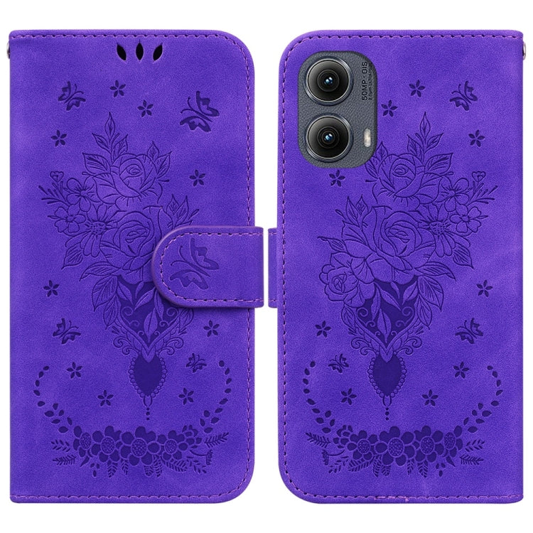 For Motorola Edge 2024 Butterfly Rose Embossed Leather Phone Case(Purple) by buy2fix