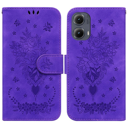 For Motorola Edge 2024 Butterfly Rose Embossed Leather Phone Case(Purple) by buy2fix