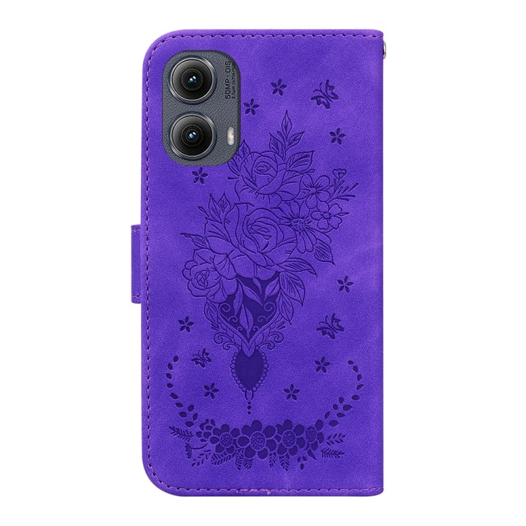 For Motorola Edge 2024 Butterfly Rose Embossed Leather Phone Case(Purple) by buy2fix