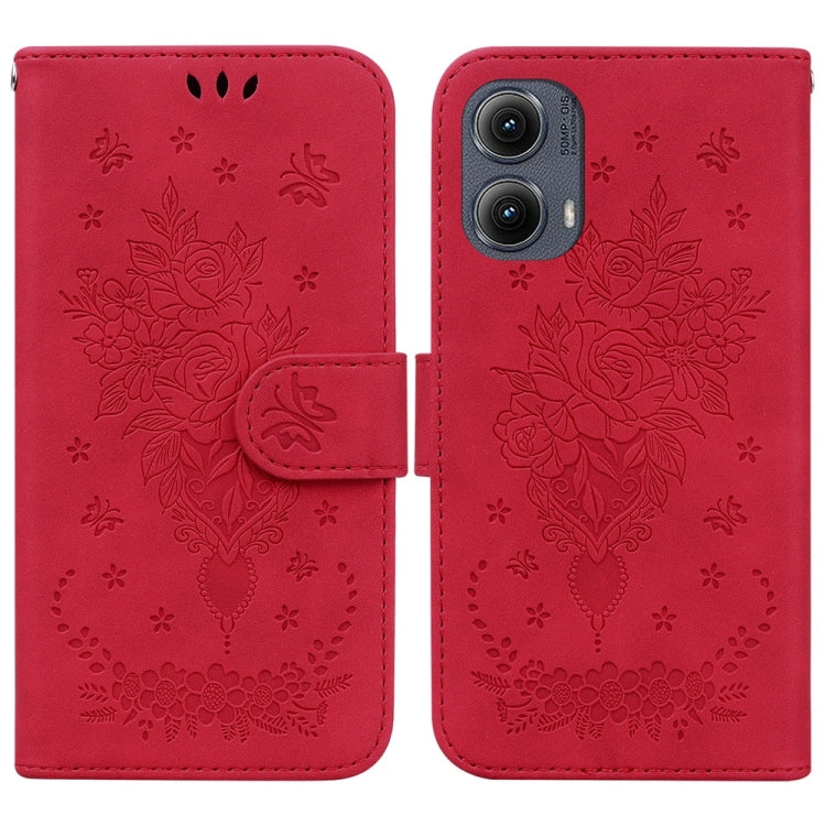 For Motorola Edge 2024 Butterfly Rose Embossed Leather Phone Case(Red) by buy2fix