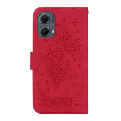 For Motorola Edge 2024 Butterfly Rose Embossed Leather Phone Case(Red) by buy2fix