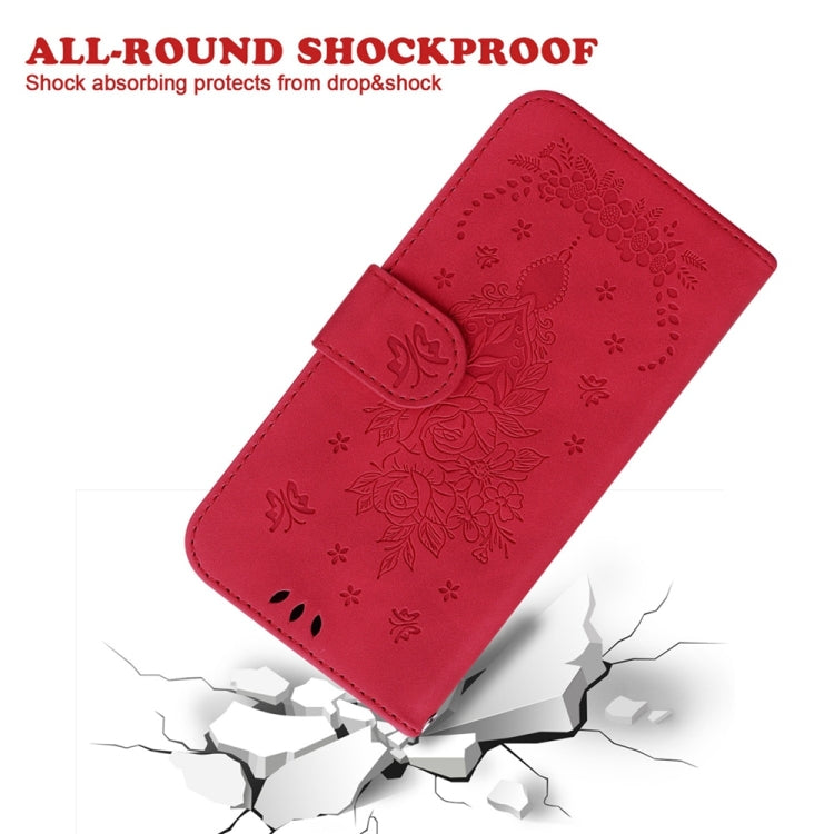For Motorola Edge 2024 Butterfly Rose Embossed Leather Phone Case(Red) by buy2fix