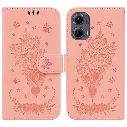 For Motorola Edge 2024 Butterfly Rose Embossed Leather Phone Case(Pink) by buy2fix