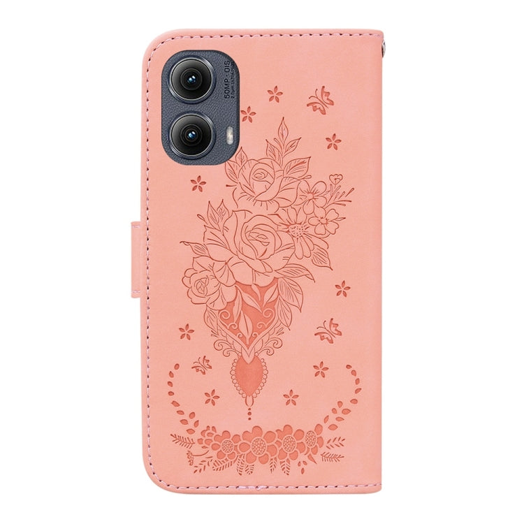 For Motorola Edge 2024 Butterfly Rose Embossed Leather Phone Case(Pink) by buy2fix