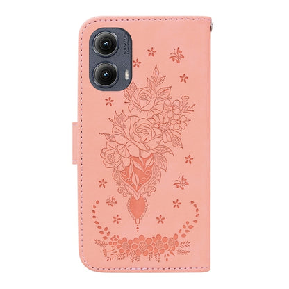 For Motorola Edge 2024 Butterfly Rose Embossed Leather Phone Case(Pink) by buy2fix