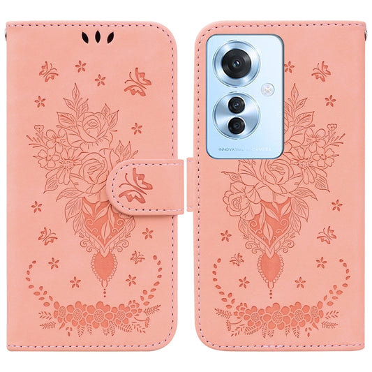 For OPPO Reno11 F Global Butterfly Rose Embossed Leather Phone Case(Pink) - OPPO Cases by buy2fix | Online Shopping UK | buy2fix