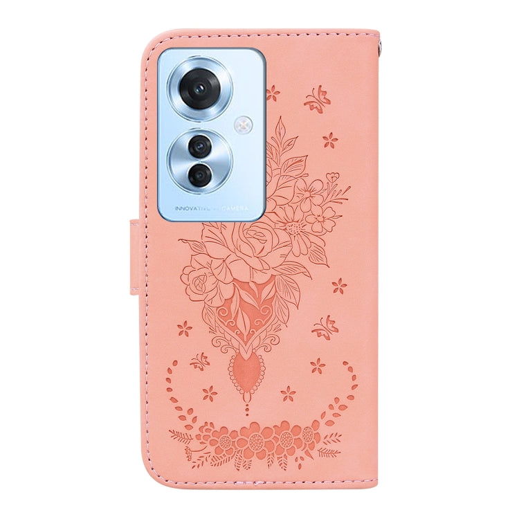 For OPPO Reno11 F Global Butterfly Rose Embossed Leather Phone Case(Pink) - OPPO Cases by buy2fix | Online Shopping UK | buy2fix