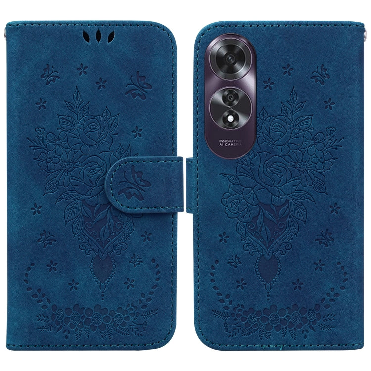 For OPPO A60 4G Butterfly Rose Embossed Leather Phone Case(Blue) by buy2fix