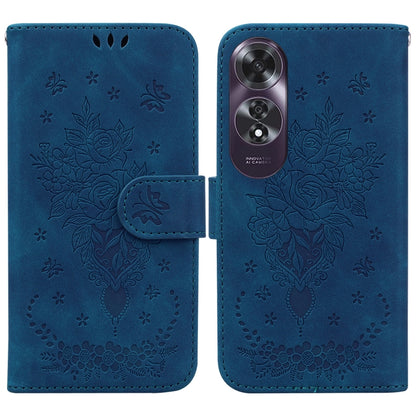 For OPPO A60 4G Butterfly Rose Embossed Leather Phone Case(Blue) by buy2fix