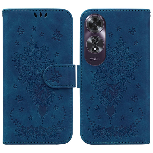 For OPPO A60 4G Butterfly Rose Embossed Leather Phone Case(Blue) by buy2fix