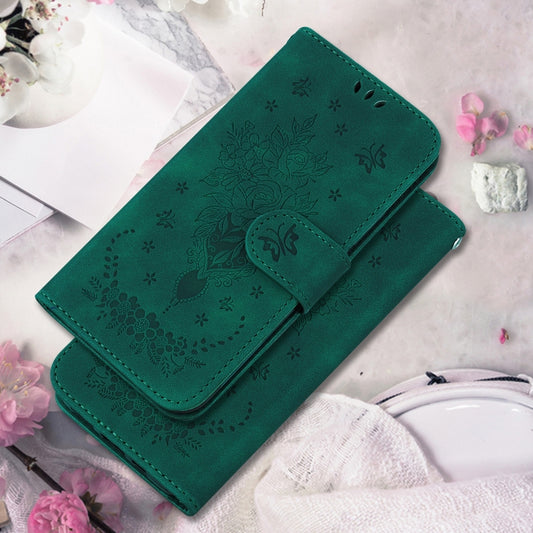 For Realme C67 4G Global Butterfly Rose Embossed Leather Phone Case(Green) - Realme Cases by buy2fix | Online Shopping UK | buy2fix