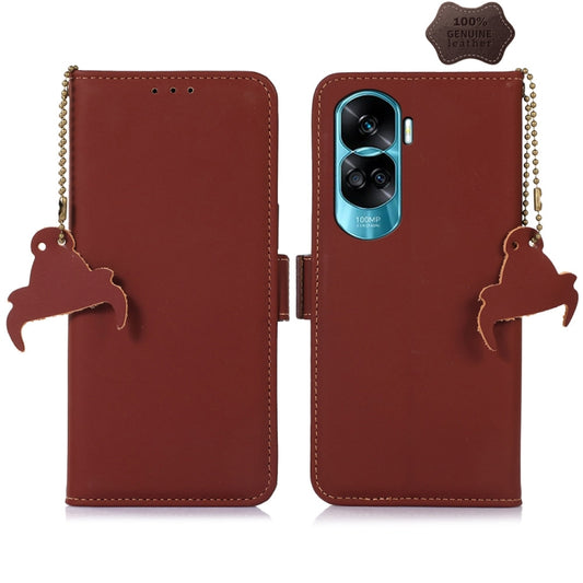 For Honor 90 Lite / X50i 5G Genuine Leather Magnetic RFID Leather Phone Case(Coffee) - Honor Cases by buy2fix | Online Shopping UK | buy2fix