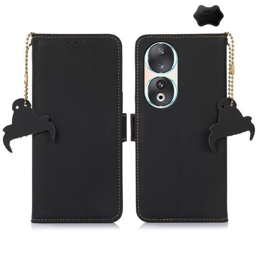 For Honor 90 5G Genuine Leather Magnetic RFID Leather Phone Case(Black) - Honor Cases by buy2fix | Online Shopping UK | buy2fix