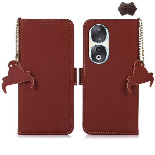 For Honor 90 5G Genuine Leather Magnetic RFID Leather Phone Case(Coffee) - Honor Cases by buy2fix | Online Shopping UK | buy2fix