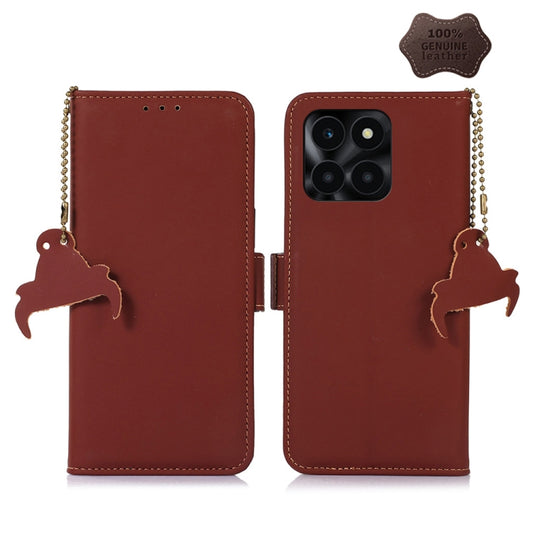 For Honor X6a Genuine Leather Magnetic RFID Leather Phone Case(Coffee) - Honor Cases by buy2fix | Online Shopping UK | buy2fix