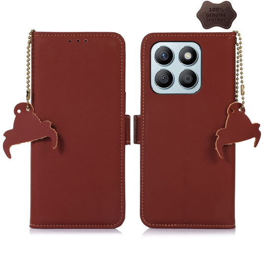 For Honor X8b Genuine Leather Magnetic RFID Leather Phone Case(Coffee) - Honor Cases by buy2fix | Online Shopping UK | buy2fix