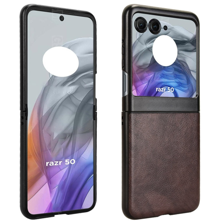 For Motorola Razr 50 Litchi Texture Back Cover Phone Case(Brown) by buy2fix