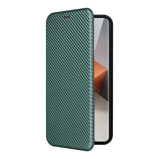 For Xiaomi Redmi Note 13 Pro+ 5G Carbon Fiber Texture Flip Leather Phone Case(Green) - Xiaomi Cases by buy2fix | Online Shopping UK | buy2fix