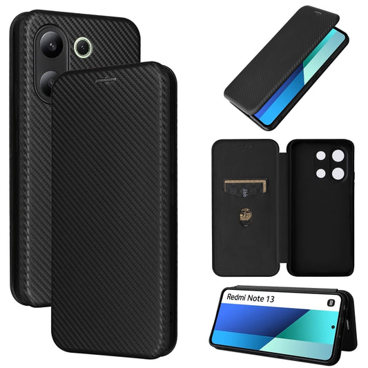 For Xiaomi Redmi Note 13 4G Carbon Fiber Texture Flip Leather Phone Case(Black) - Xiaomi Cases by buy2fix | Online Shopping UK | buy2fix