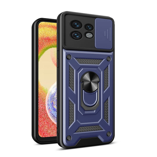 Pour Motorola Edge 40 Pro Couverture de caméra coulissante Design TPU Hybrid PC Phone Case (Bleu)
