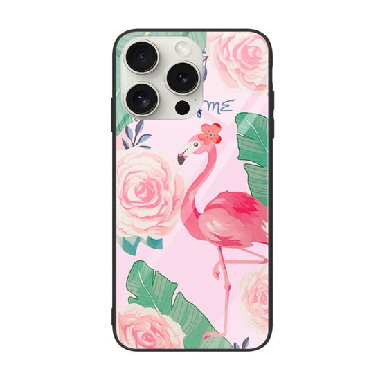 For iPhone 16 Pro Max Colorful Painted Glass Phone Case(Flamingo) by buy2fix