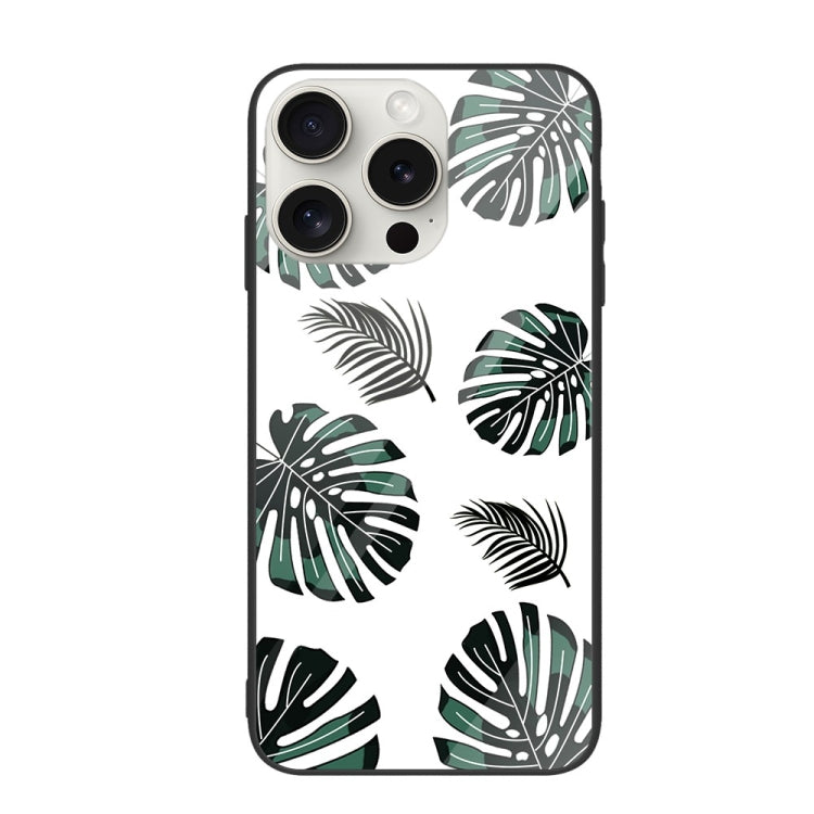 For iPhone 16 Pro Max Colorful Painted Glass Phone Case(Banana Leaf) by buy2fix