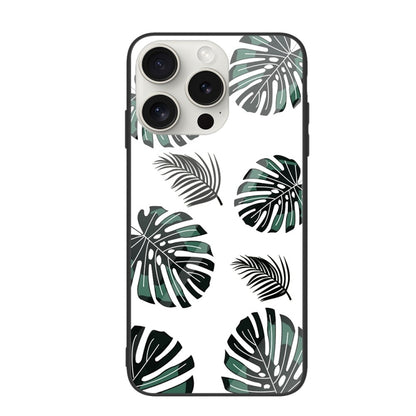 For iPhone 16 Pro Max Colorful Painted Glass Phone Case(Banana Leaf) by buy2fix