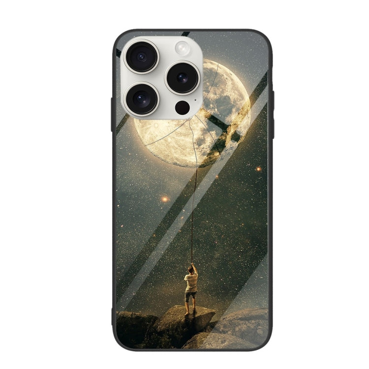 For iPhone 16 Pro Max Colorful Painted Glass Phone Case(Moon) by buy2fix