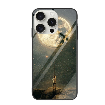 For iPhone 16 Pro Max Colorful Painted Glass Phone Case(Moon) by buy2fix