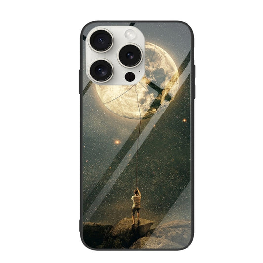 For iPhone 16 Pro Max Colorful Painted Glass Phone Case(Moon) by buy2fix