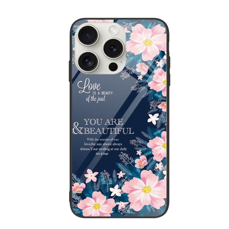 For iPhone 16 Pro Max Colorful Painted Glass Phone Case(Flower) by buy2fix