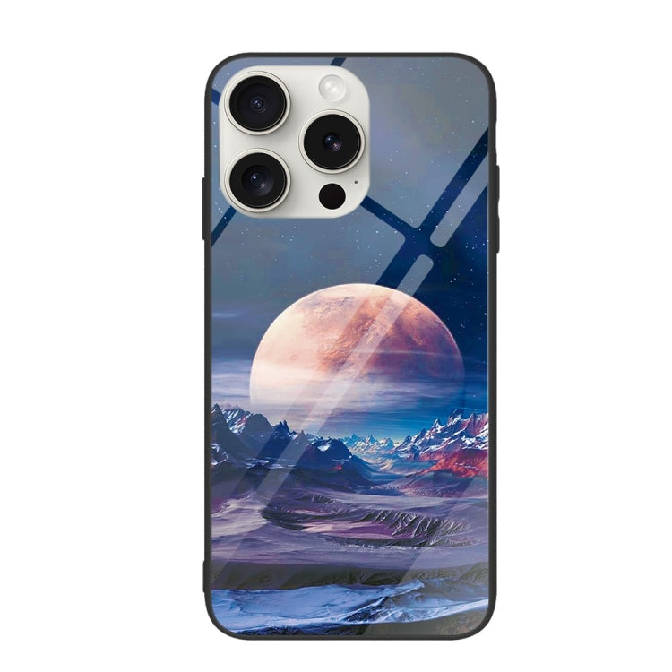 For iPhone 16 Pro Max Colorful Painted Glass Phone Case(Moon Hill) by buy2fix