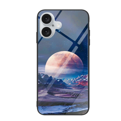 For iPhone 16 Plus Colorful Painted Glass Phone Case(Moon Hill) by buy2fix