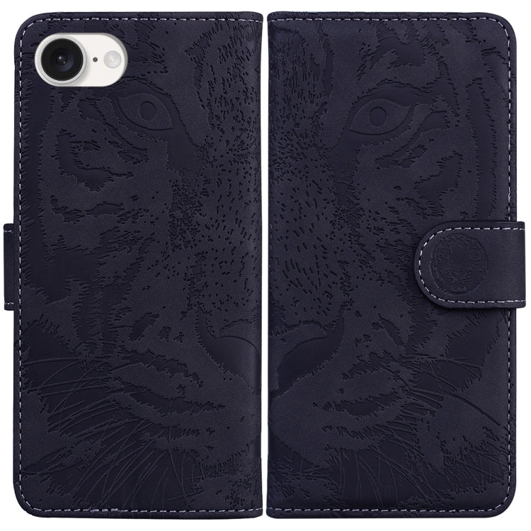 For iPhone 16e Tiger Embossing Pattern Leather Phone Case(Black) by buy2fix