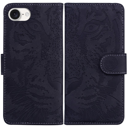 For iPhone 16e Tiger Embossing Pattern Leather Phone Case(Black) by buy2fix