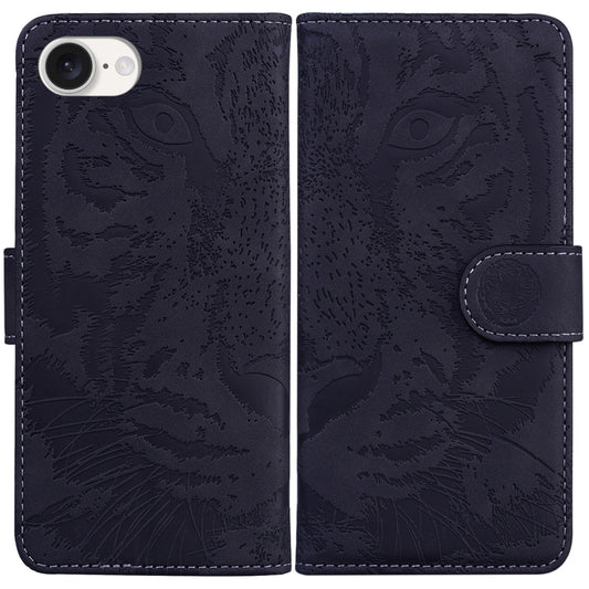 For iPhone 16e Tiger Embossing Pattern Leather Phone Case(Black) by buy2fix