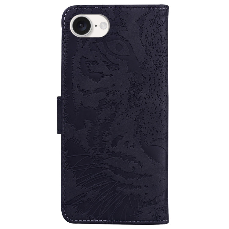 For iPhone 16e Tiger Embossing Pattern Leather Phone Case(Black) by buy2fix