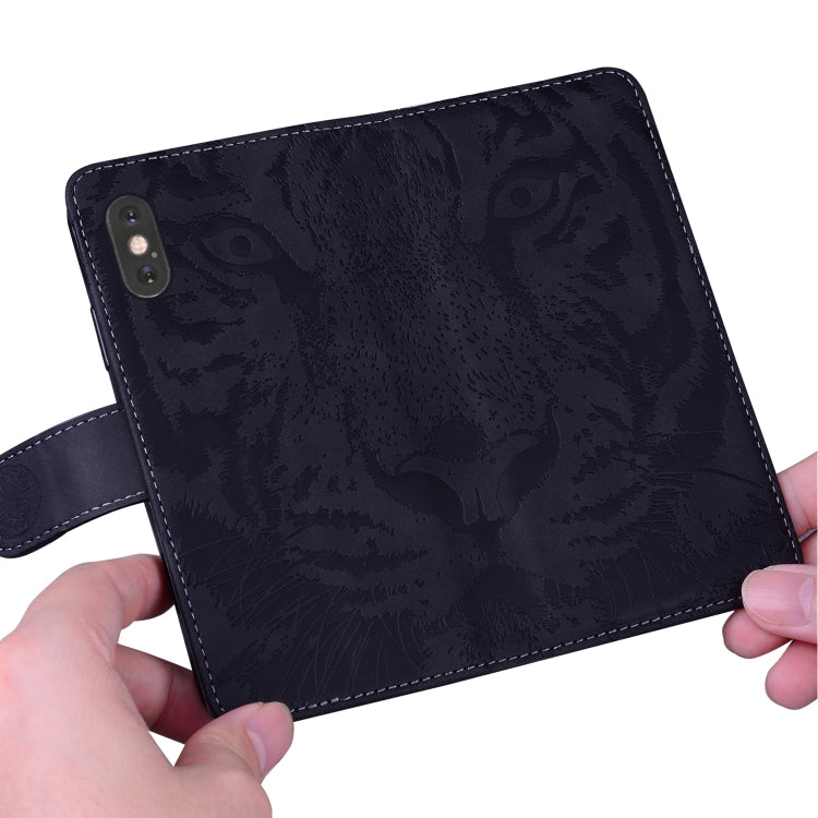 For iPhone 16e Tiger Embossing Pattern Leather Phone Case(Black) by buy2fix