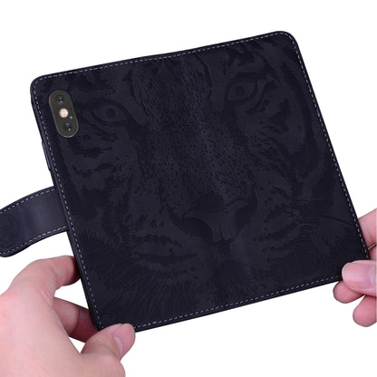 For iPhone 16e Tiger Embossing Pattern Leather Phone Case(Black) by buy2fix