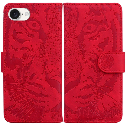 For iPhone 16e Tiger Embossing Pattern Leather Phone Case(Red) by buy2fix