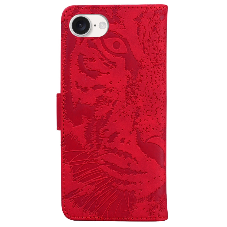 For iPhone 16e Tiger Embossing Pattern Leather Phone Case(Red) by buy2fix