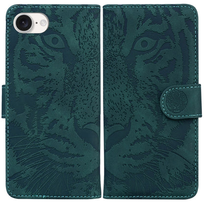 For iPhone 16e Tiger Embossing Pattern Leather Phone Case(Green) by buy2fix