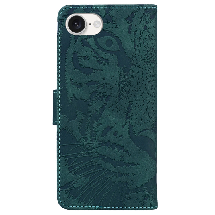 For iPhone 16e Tiger Embossing Pattern Leather Phone Case(Green) by buy2fix