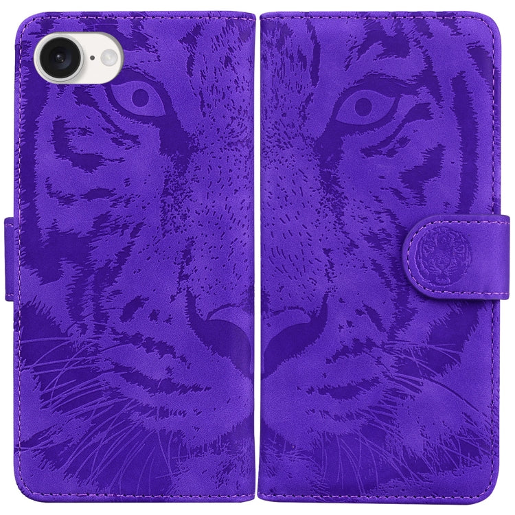 For iPhone 16e Tiger Embossing Pattern Leather Phone Case(Purple) by buy2fix